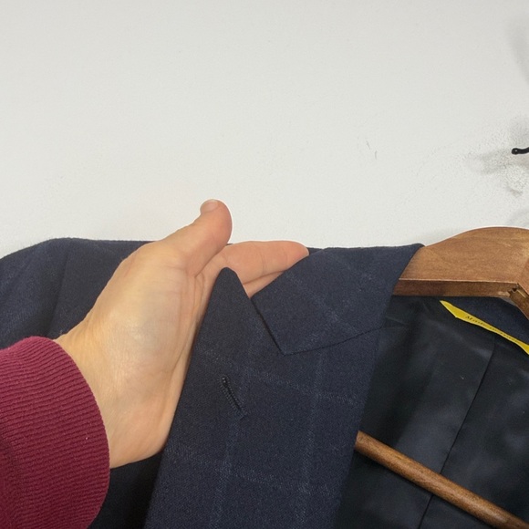 Canali Kei Sport Coat Mens US 40R Navy Blue Windowpane Peak Collar Double Breast - Picture 6 of 16